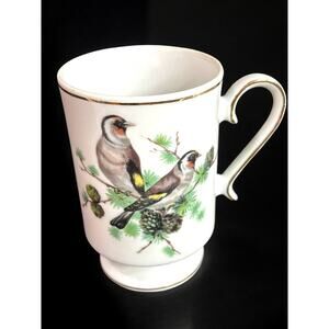 Royal Crown Pedestal Ceramic Bird Mug Gold Trim Orange Gray Throat